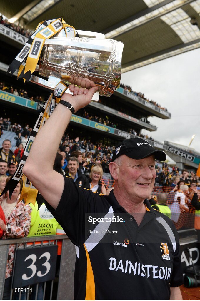 30 September 2012; Brian Cody, Kilkenny manager, lifts the Liam MacCarthy cup. GAA Hurling All-Ireland Senior Championship Final Replay, Kilkenny v Galway, Croke Park, Dublin. Picture credit: David Maher / SPORTSFILE