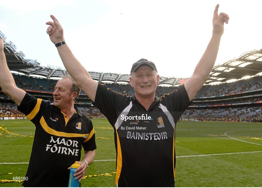 30 September 2012; Brian Cody, Kilkenny manager and selector Michael Dempsey, celebrate at the end of the game. GAA Hurling All-Ireland Senior Championship Final Replay, Kilkenny v Galway, Croke Park, Dublin. Picture credit: David Maher / SPORTSFILE