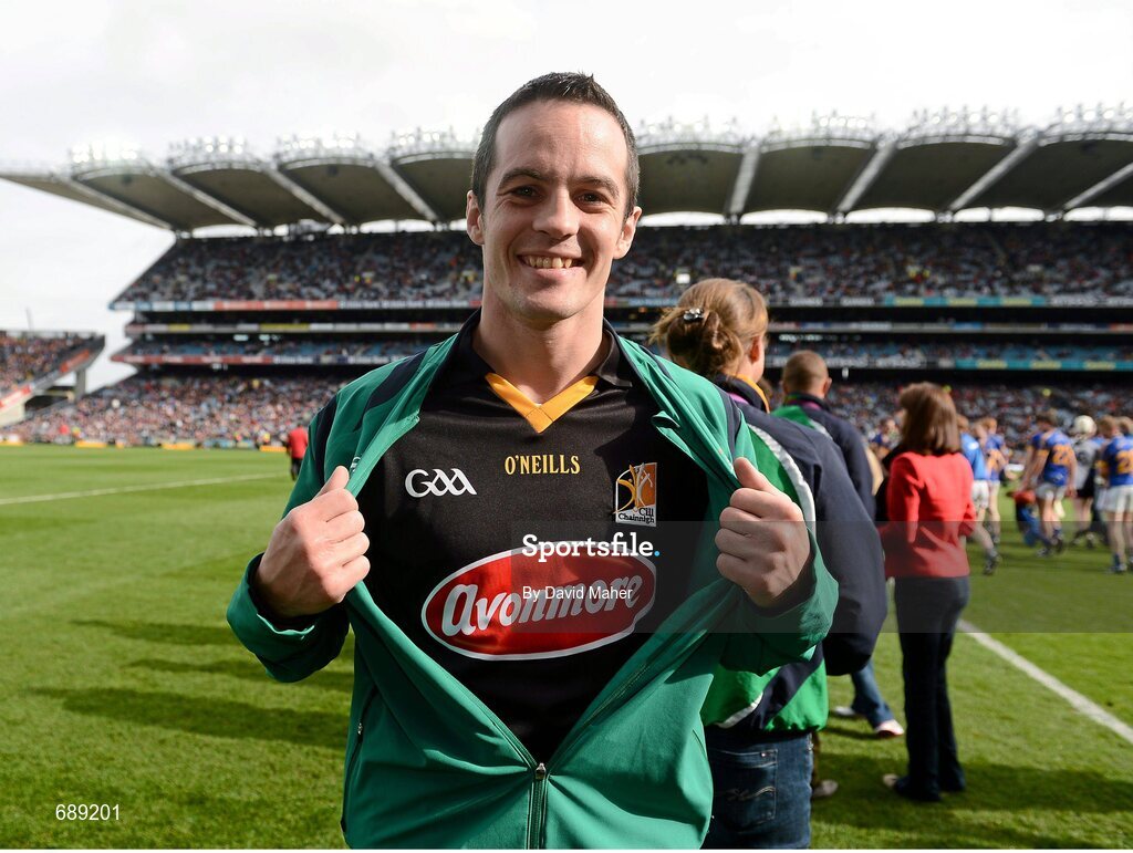 30 September 2012; Team Ireland Olympic boxer Darren O'Neill, from Paulstown,Co. Kilkenny, shows his support before the start of the game. GAA Hurling All-Ireland Senior Championship Final Replay, Kilkenny v Galway, Croke Park, Dublin. Picture credit: David Maher / SPORTSFILE