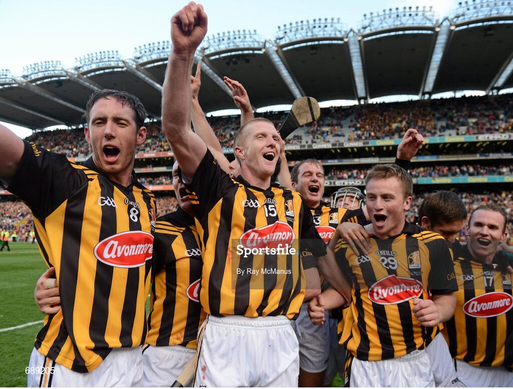 30 September 2012; Kilkenny players including Michael Fennelly, Henry Shefflin, Mark Bergin, 29, and Noel Hickey celebrate victory. GAA Hurling All-Ireland Senior Championship Final Replay, Kilkenny v Galway, Croke Park, Dublin. Picture credit: Ray McManus / SPORTSFILE