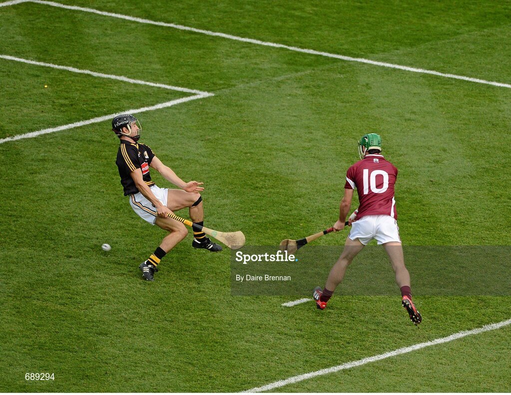 30 September 2012; David Burke, Galway, scores his side's second goal. GAA Hurling All-Ireland Senior Championship Final Replay, Kilkenny v Galway, Croke Park, Dublin. Picture credit: Daire Brennan / SPORTSFILE