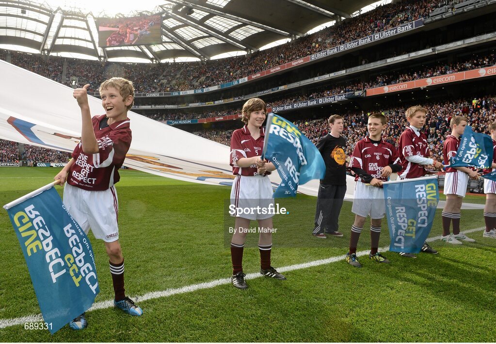 30 September 2012; A general view of flagbearers before the start of the game. GAA Hurling All-Ireland Senior Championship Final Replay, Kilkenny v Galway, Croke Park, Dublin. Picture credit: David Maher / SPORTSFILE