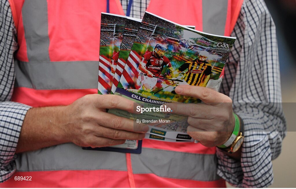 30 September 2012; Match programmes are sold outside the stadium before the game. GAA Hurling All-Ireland Senior Championship Final Replay, Kilkenny v Galway, Croke Park, Dublin. Picture credit: Brendan Moran / SPORTSFILE