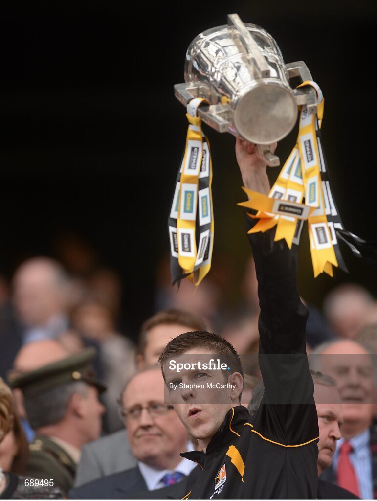 30 September 2012; Kilkenny's Michael Rice lifts the Liam MacCarthy Cup. GAA Hurling All-Ireland Senior Championship Final Replay, Kilkenny v Galway, Croke Park, Dublin. Picture credit: Stephen McCarthy / SPORTSFILE