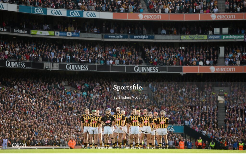 30 September 2012; The Kilkenny team during the National Anthem. GAA Hurling All-Ireland Senior Championship Final Replay, Kilkenny v Galway, Croke Park, Dublin. Picture credit: Stephen McCarthy / SPORTSFILE
