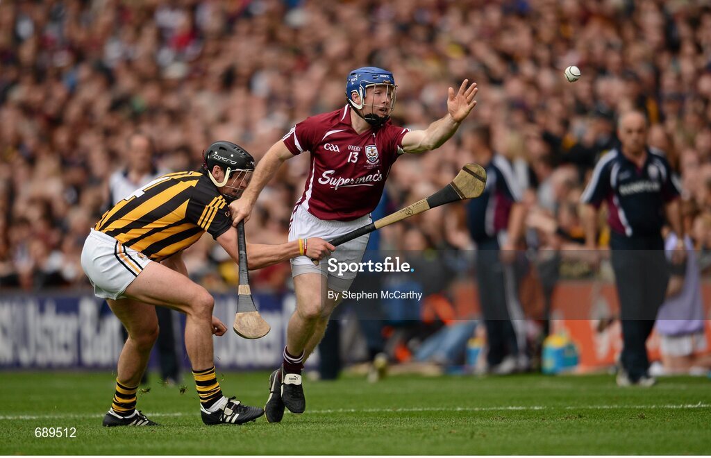 30 September 2012; Damien Hayes, Galway, in action against Jackie Tyrrell, Kilkenny. GAA Hurling All-Ireland Senior Championship Final Replay, Kilkenny v Galway, Croke Park, Dublin. Picture credit: Stephen McCarthy / SPORTSFILE