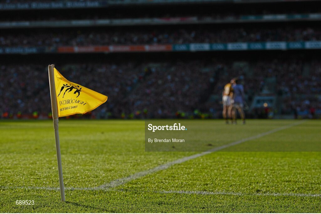 30 September 2012; A sideline flag flies in the wind during the game. GAA Hurling All-Ireland Senior Championship Final Replay, Kilkenny v Galway, Croke Park, Dublin. Picture credit: Brendan Moran / SPORTSFILE
