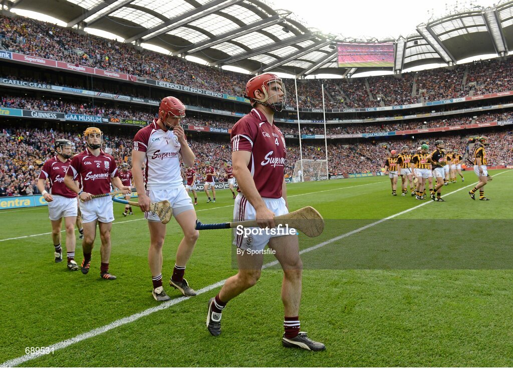 30 September 2012; Galway captain Fergal Moore leads his team in the pre-match parade. GAA Hurling All-Ireland Senior Championship Final Replay, Kilkenny v Galway, Croke Park, Dublin. Photo by Sportsfile