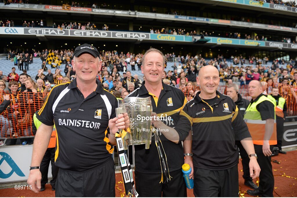 30 September 2012; Kilkenny manager Brian Cody, left, and selectors Michael Dempsey and Martin Fogarty, right, with the Liam MacCarthy Cup. GAA Hurling All-Ireland Senior Championship Final Replay, Kilkenny v Galway, Croke Park, Dublin. Picture credit: Ray McManus / SPORTSFILE