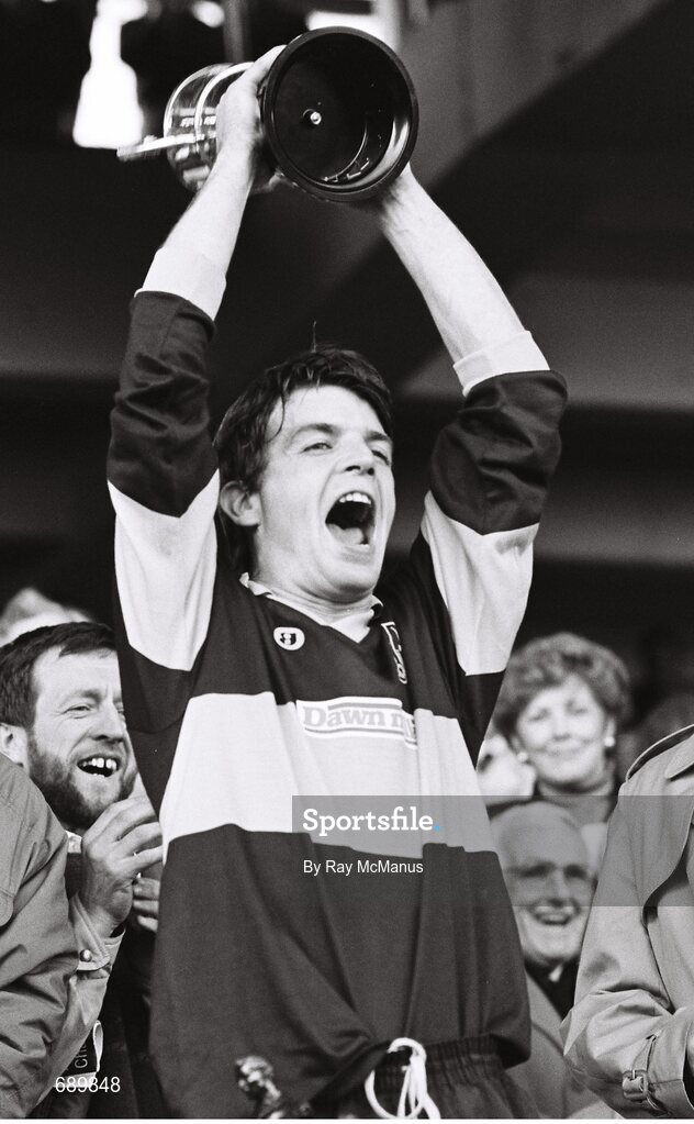 17 March 1992; Dr. Crokes captain Seanie O'Shea lifts the cup. AIB GAA Football All-Ireland Senior Club Championship Final, Dr. Crokes, Co. Kerry v Thomas Davis, Co. Dublin, Croke Park, Dublin. Picture credit: Ray McManus / SPORTSFILE