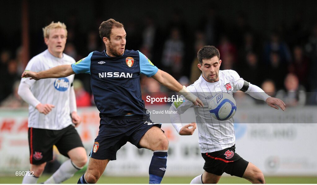 7 October 2012; Sean O'Connor, St. Patrick's Athletic, in action against Eoghan Osbourne, Dundalk. FAI Ford Cup semi-final, Dundalk v St Patrick’s Athletic, Oriel Park, Dundalk, Co. Louth.Picture credit: David Maher / SPORTSFILE