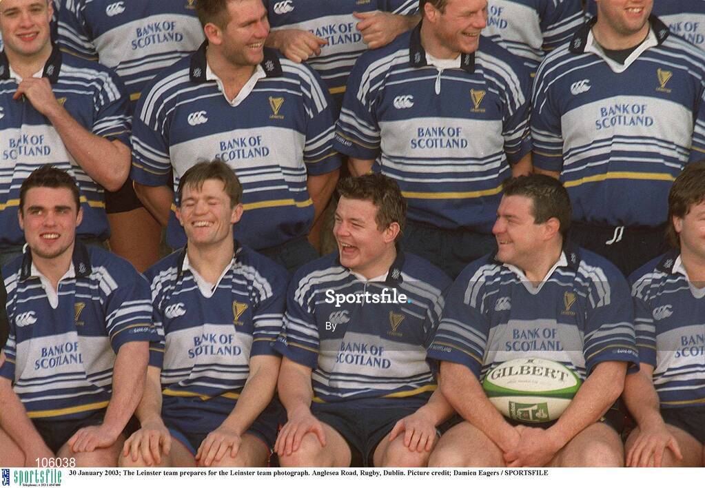 30 January 2003; The Leinster team prepares for the Leinster team photograph. Anglesea Road, Rugby, Dublin. Picture credit; Damien Eagers / SPORTSFILE
