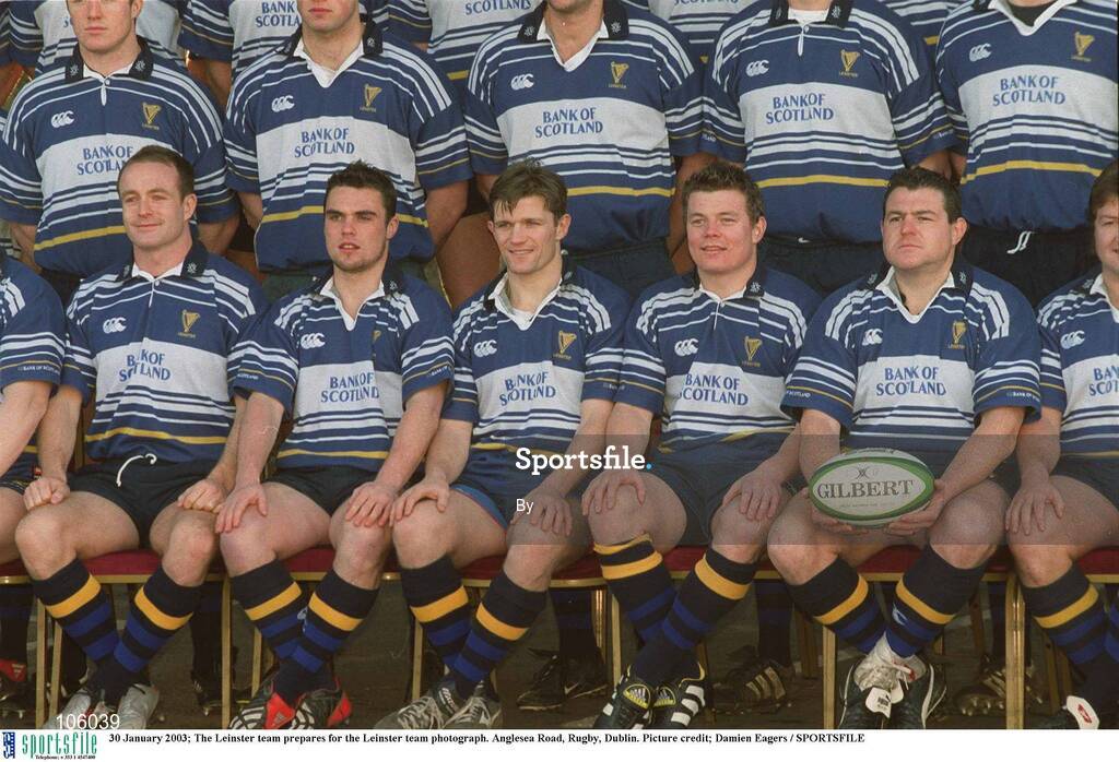 30 January 2003; The Leinster team prepares for the Leinster team photograph. Anglesea Road, Rugby, Dublin. Picture credit; Damien Eagers / SPORTSFILE