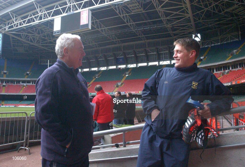 31 January 2003; Munster coach Alan Gaffney, left, and Munster's Ronan O'Gara pictured in The Millenium Stadium, Cardiff, Wales. Rugby. Picture credit; Matt Browne / SPORTSFILE   *EDI*