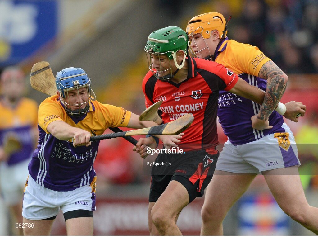 14 October 2012; Keith Rossiter, Oulart-the-Ballagh, in action against Paul Lambert, left, and Padraig Farrell, Faythe Harriers. Wexford County Senior Hurling Championship Final, Oulart-the-Ballagh v Faythe Harriers, Wexford Park, Wexford. Photo by Sportsfile