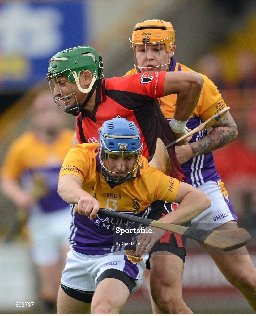14 October 2012; Keith Rossiter, Oulart-the-Ballagh, in action against Paul Lambert, left, and Padraig Farrell, Faythe Harriers. Wexford County Senior Hurling Championship Final, Oulart-the-Ballagh v Faythe Harriers, Wexford Park, Wexford. Photo by Sportsfile
