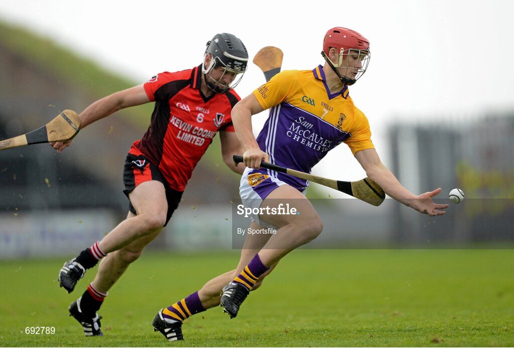 14 October 2012; Lee Chin, Faythe Harriers, in action against Darren Stamp, Oulart-the-Ballagh. Wexford County Senior Hurling Championship Final, Oulart-the-Ballagh v Faythe Harriers, Wexford Park, Wexford. Photo by Sportsfile