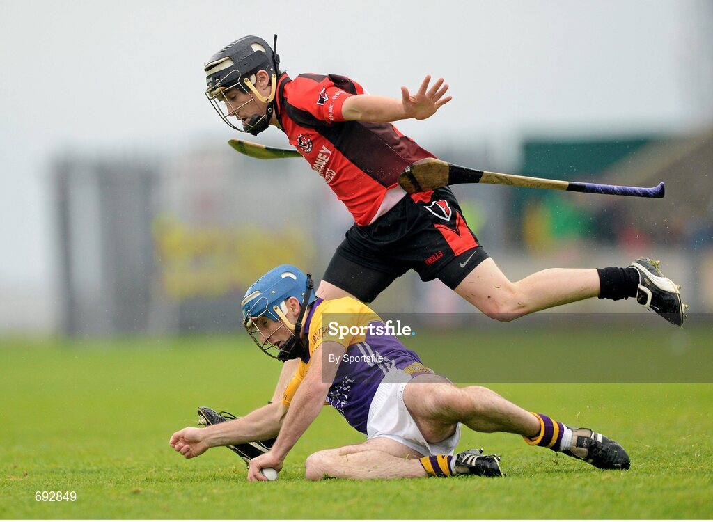 14 October 2012; Brendan Mulligan, Faythe Harriers, in action against Nicky Kirwan, Oulart-the-Ballagh. Wexford County Senior Hurling Championship Final, Oulart-the-Ballagh v Faythe Harriers, Wexford Park, Wexford. Photo by Sportsfile