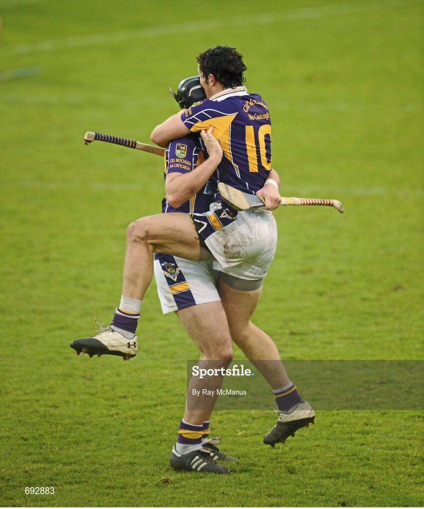 14 October 2012; Kilmacud Crokes captain Ross O'Carroll and his brother, Bill, celebrate at the final whistle. Dublin County Senior Hurling Championship Final, Cuala v Kilmacud Crokes, Parnell Park, Dublin. Picture credit: Ray McManus / SPORTSFILE