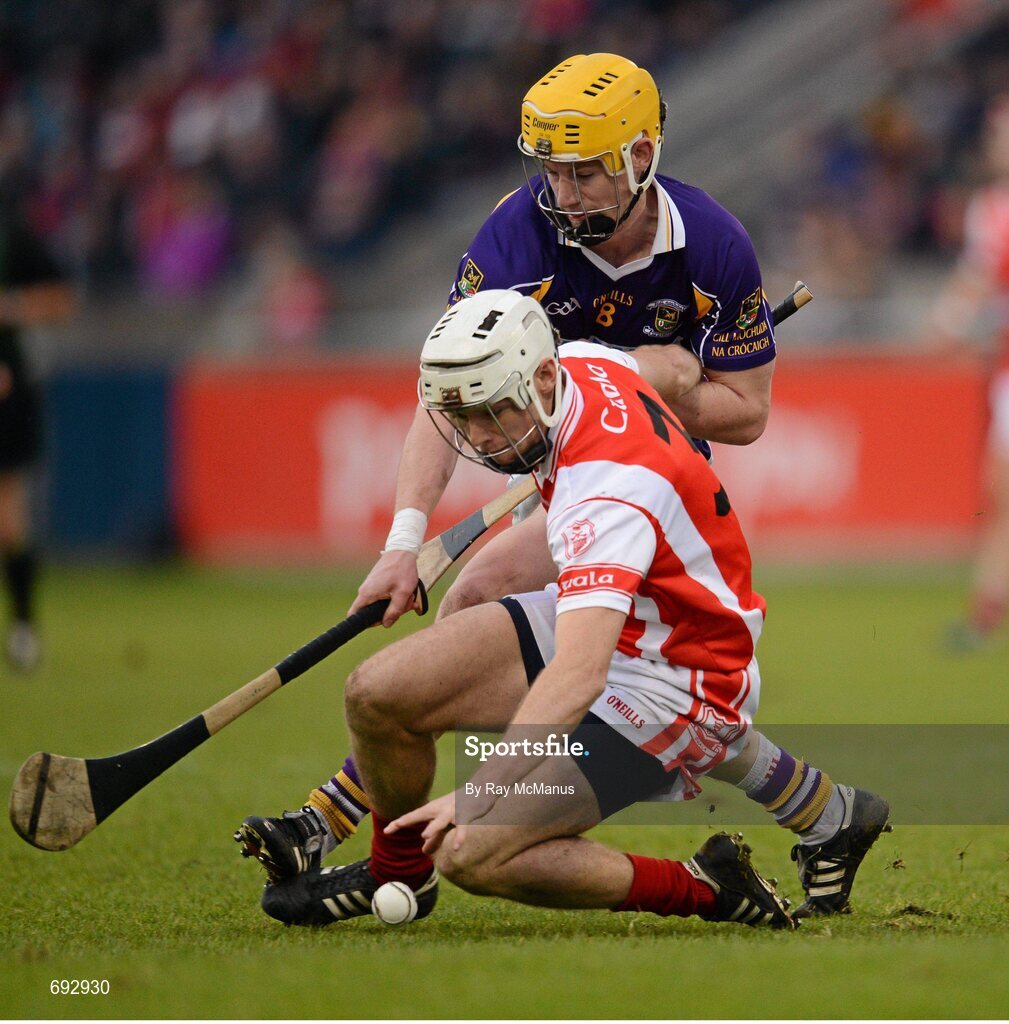 14 October 2012; Paul Schutte, Cuala, in action against Conor Clinton, Kilmacud Crokes. Dublin County Senior Hurling Championship Final, Cuala v Kilmacud Crokes, Parnell Park, Dublin. Picture credit: Ray McManus / SPORTSFILE