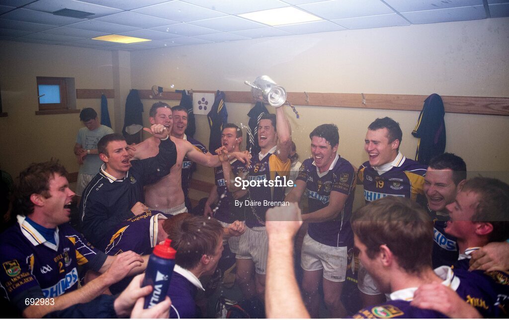 14 October 2012; Kilmacud Crokes players celebrate in the dressing room with the New Ireland Cup. Dublin County Senior Hurling Championship Final, Cuala v Kilmacud Crokes, Parnell Park, Dublin. Picture credit: Dáire Brennan / SPORTSFILE