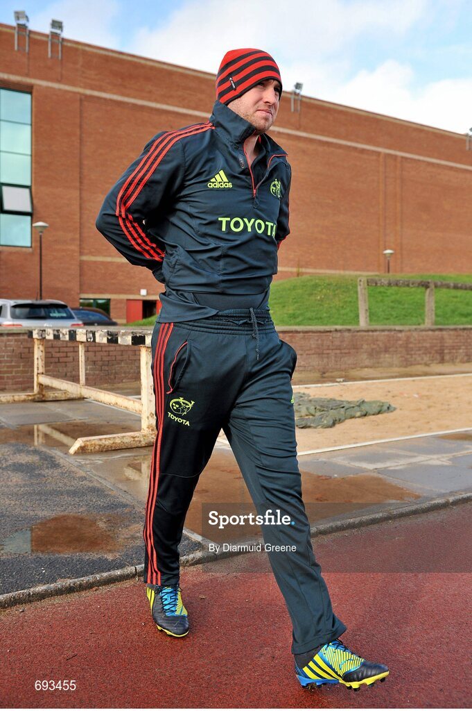 17 October 2012; Munster's Johne Murphy makes his way out for squad training ahead of their side's Heineken Cup, Pool 1, Round 2, game against Edinburgh on Sunday. Munster Rugby Squad Training, University of Limerick, Limerick. Picture credit: Diarmuid Greene / SPORTSFILE