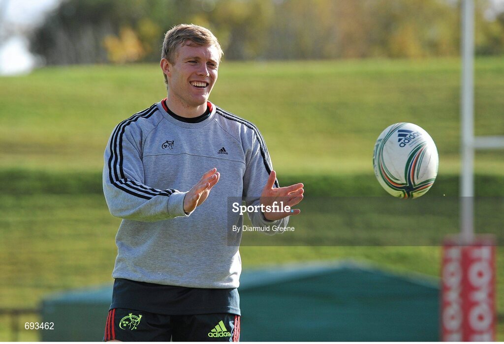 17 October 2012; Munster's Keith Earls trains separate from team-mates during squad training ahead of their side's Heineken Cup, Pool 1, Round 2, game against Edinburgh on Sunday. Munster Rugby Squad Training, University of Limerick, Limerick. Picture credit: Diarmuid Greene / SPORTSFILE