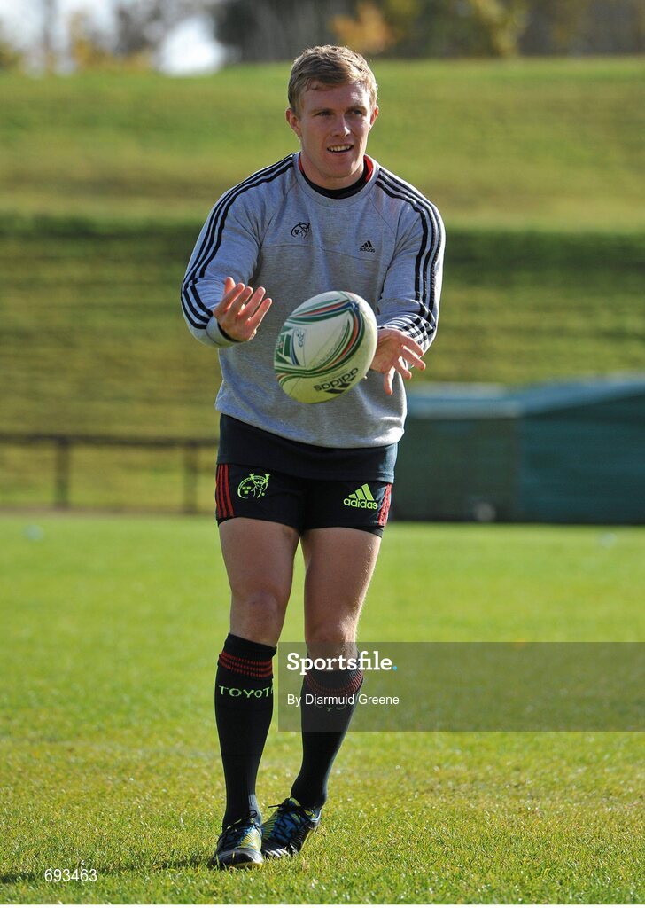 17 October 2012; Munster's Keith Earls trains separate from team-mates during squad training ahead of their side's Heineken Cup, Pool 1, Round 2, game against Edinburgh on Sunday. Munster Rugby Squad Training, University of Limerick, Limerick. Picture credit: Diarmuid Greene / SPORTSFILE