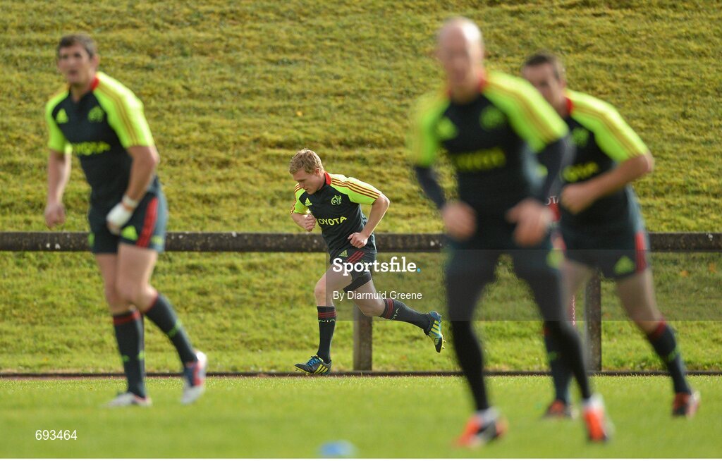 17 October 2012; Munster's Keith Earls trains separate from team-mates during squad training ahead of their side's Heineken Cup, Pool 1, Round 2, game against Edinburgh on Sunday. Munster Rugby Squad Training, University of Limerick, Limerick. Picture credit: Diarmuid Greene / SPORTSFILE
