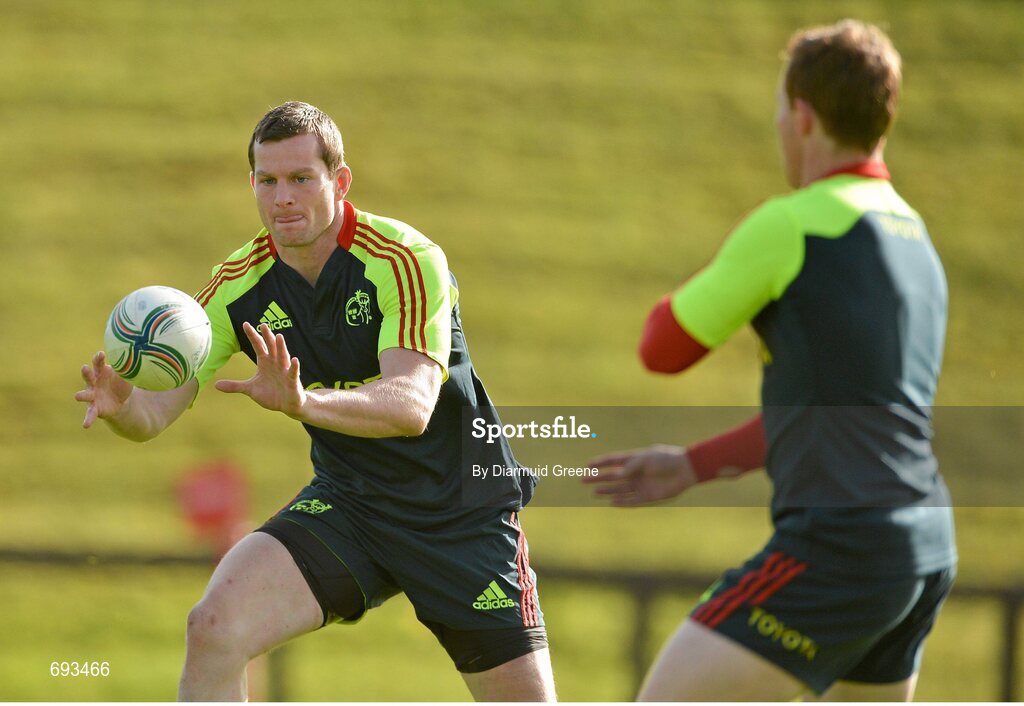 17 October 2012; Munster's Denis Hurley in action during squad training ahead of their side's Heineken Cup, Pool 1, Round 2, game against Edinburgh on Sunday. Munster Rugby Squad Training, University of Limerick, Limerick. Picture credit: Diarmuid Greene / SPORTSFILE