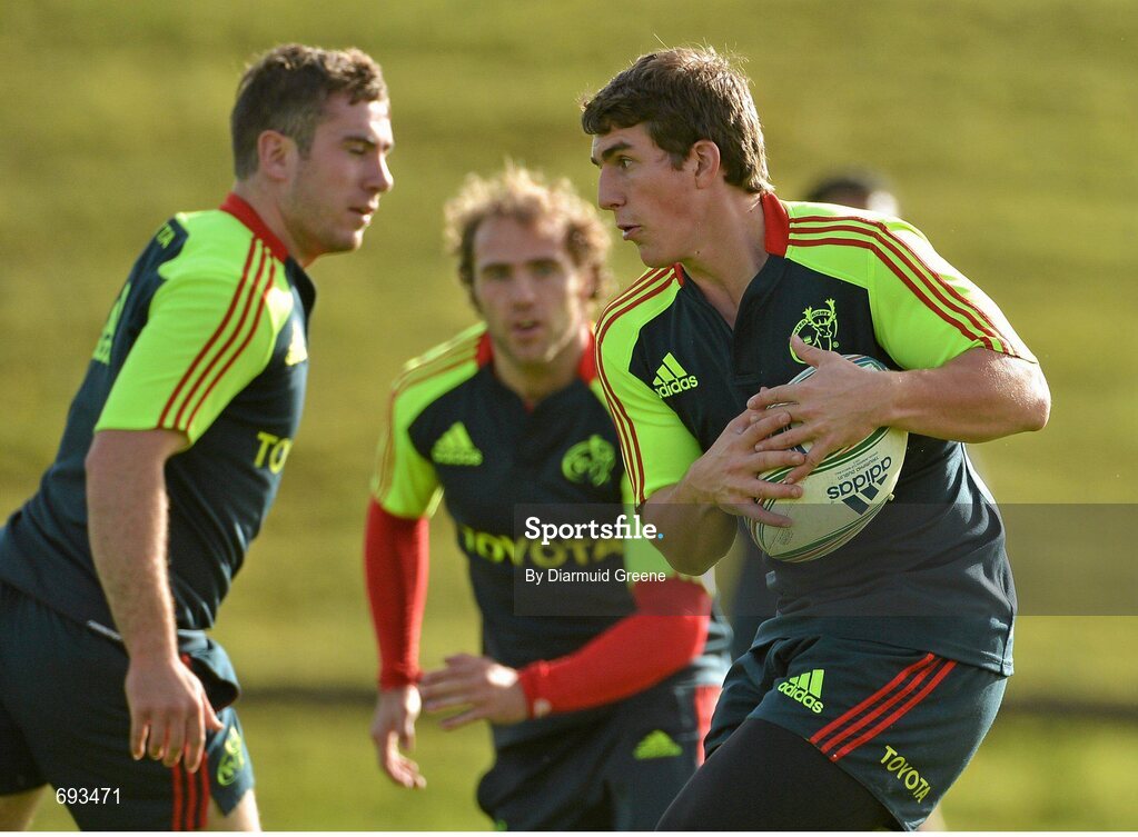 17 October 2012; Munster's Ian Keatley in action during squad training ahead of their side's Heineken Cup, Pool 1, Round 2, game against Edinburgh on Sunday. Munster Rugby Squad Training, University of Limerick, Limerick. Picture credit: Diarmuid Greene / SPORTSFILE