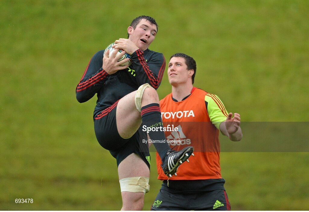 17 October 2012; Munster's Peter O'Mahony, left, and Ian Nagle in action during squad training ahead of their side's Heineken Cup, Pool 1, Round 2, game against Edinburgh on Sunday. Munster Rugby Squad Training, University of Limerick, Limerick. Picture credit: Diarmuid Greene / SPORTSFILE