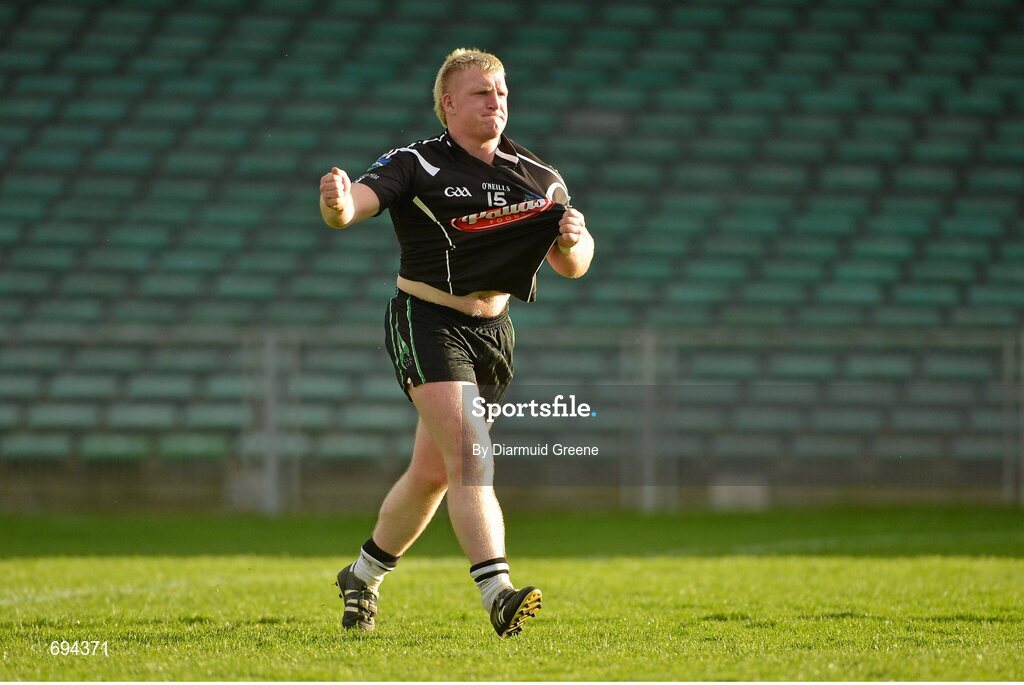 21 October 2012; James Kelly, Newcastlewest, celebrates after scoring a goal during the second half. Limerick County Senior Football Championship Final, Dromcollogher Broadford v Newcastlewest, Gaelic Grounds, Limerick. Picture credit: Diarmuid Greene / SPORTSFILE