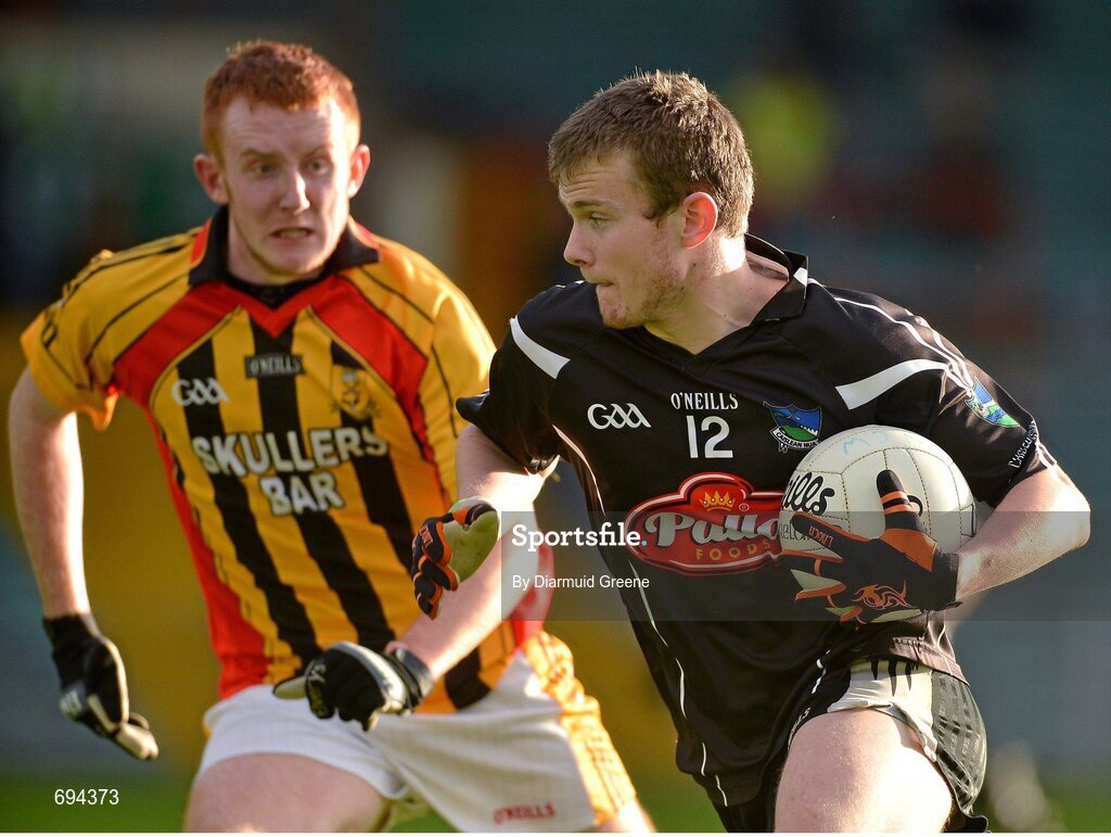 21 October 2012; Jamie Lee, Newcastlewest, in action against Brian Noonan, Dromcollogher Broadford. Limerick County Senior Football Championship Final, Dromcollogher Broadford v Newcastlewest, Gaelic Grounds, Limerick. Picture credit: Diarmuid Greene / SPORTSFILE