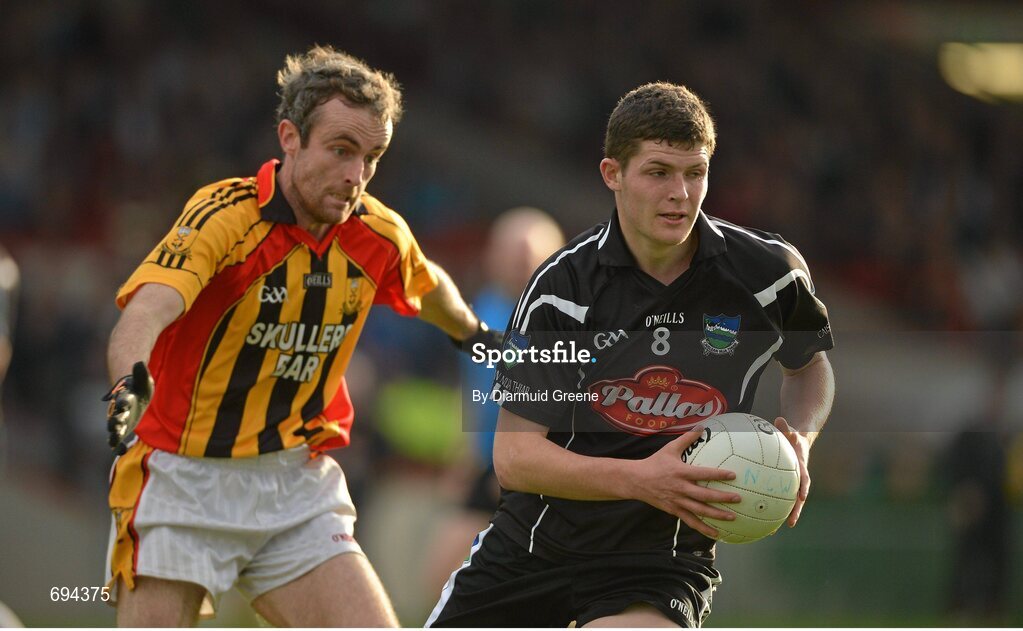 21 October 2012; Ian Corbett, Newcastlewest, in action against Gary Egan, Dromcollogher Broadford. Limerick County Senior Football Championship Final, Dromcollogher Broadford v Newcastlewest, Gaelic Grounds, Limerick. Picture credit: Diarmuid Greene / SPORTSFILE