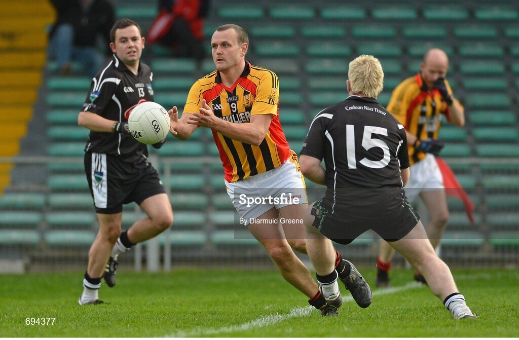 21 October 2012; Jason Stokes, Dromcollogher Broadford, in action against James Kelly, Newcastlewest. Limerick County Senior Football Championship Final, Dromcollogher Broadford v Newcastlewest, Gaelic Grounds, Limerick. Picture credit: Diarmuid Greene / SPORTSFILE