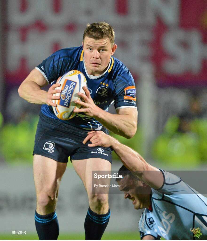 27 October 2012; Brian O'Driscoll, Leinster, is tackled by Jamie Roberts, Cardiff Blues. Celtic League 2012/13, Round 7, Leinster v Cardiff Blues, RDS, Ballsbridge, Dublin. Picture credit: Brendan Moran / SPORTSFILE