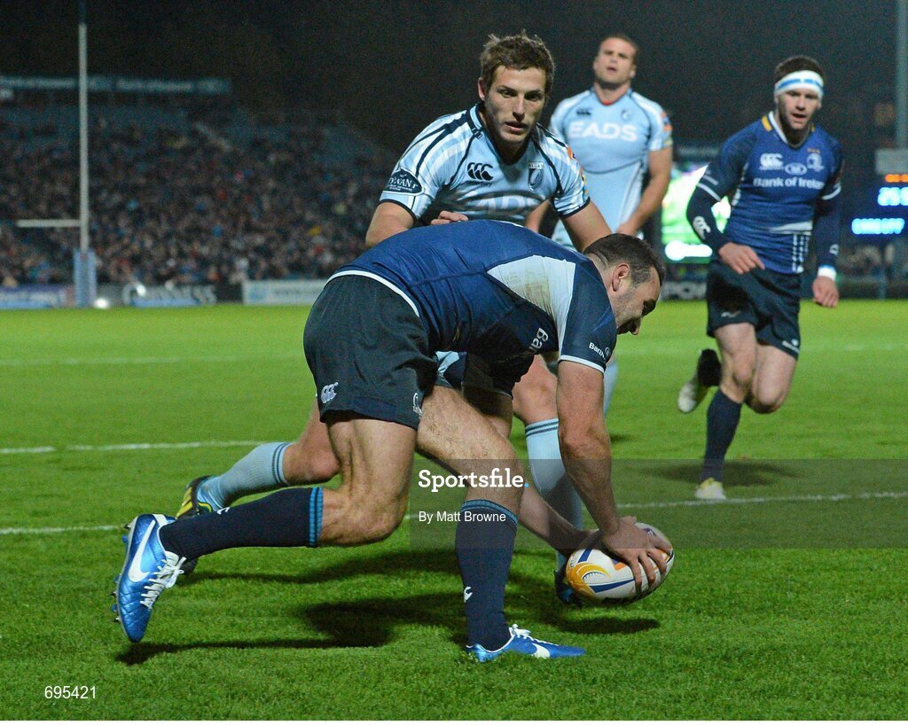 27 October 2012; David Kearney, Leinster, scores his side's fourth try. Celtic League 2012/13, Round 7, Leinster v Cardiff Blues, RDS, Ballsbridge, Dublin. Picture credit: Matt Browne / SPORTSFILE