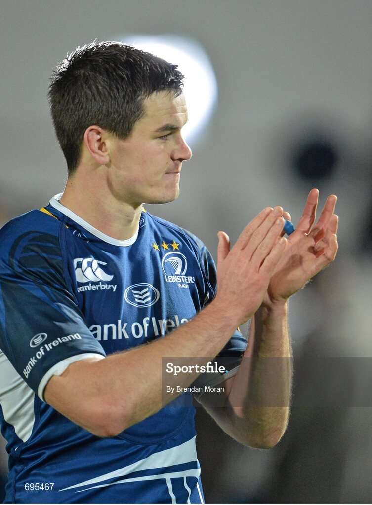 27 October 2012; Leinster's Jonathan Sexton applauds the fans after the game. Celtic League 2012/13, Round 7, Leinster v Cardiff Blues, RDS, Ballsbridge, Dublin. Picture credit: Brendan Moran / SPORTSFILE