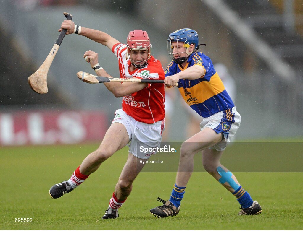 28 October 2012; Liam Watson, Loughgiel Shamrocks, in action against Fergal Rodgers, St. Patricks, Portaferry. AIB Ulster GAA Hurling Senior Club Championship Final, Loughgiel Shamrocks v St. Patricks, Portaferry, Casement Park, Belfast, Co. Antrim. Photo by Sportsfile