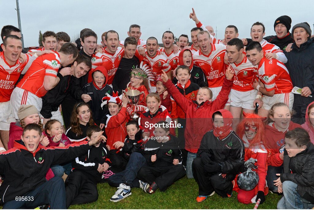 28 October 2012; The Loughgiel Shamrocks team and fans celebrate with the cup after the game. AIB Ulster GAA Hurling Senior Club Championship Final, Loughgiel Shamrocks v St. Patricks, Portaferry, Casement Park, Belfast, Co. Antrim. Photo by Sportsfile