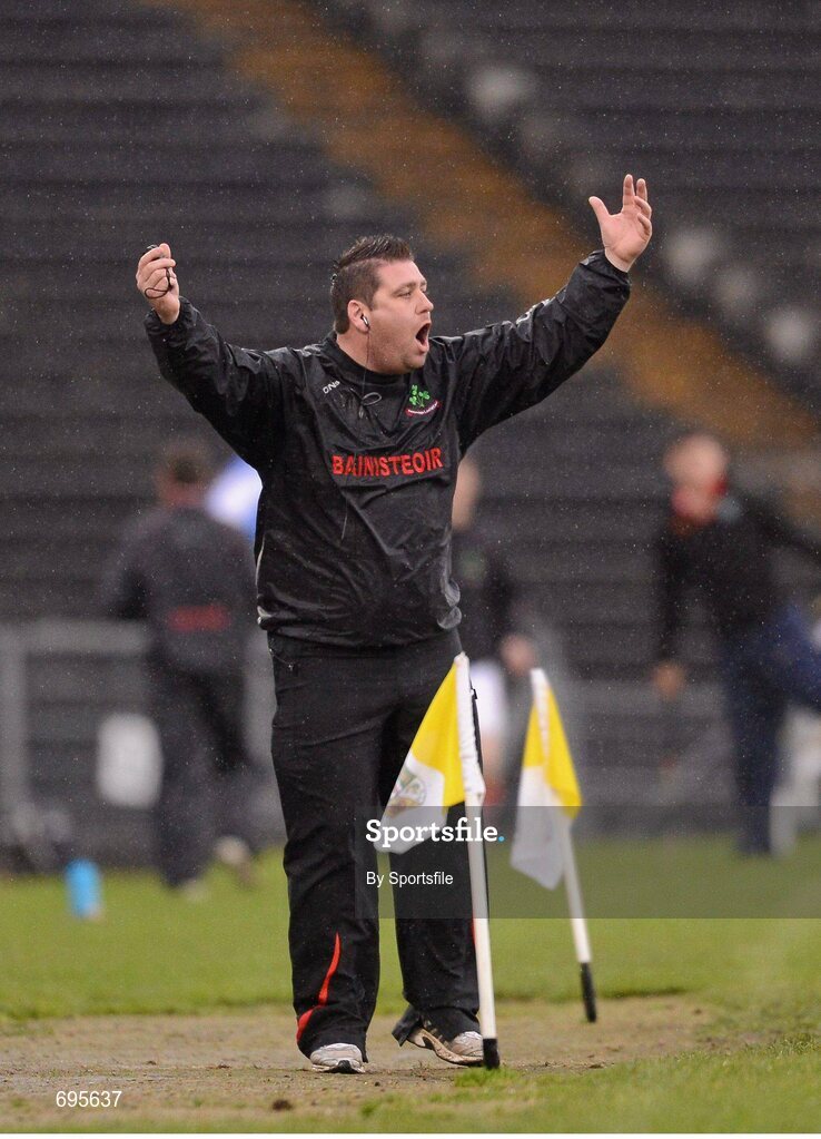 28 October 2012; Loughgiel Shamrocks manager P.J. O'Mullan during the game. AIB Ulster GAA Hurling Senior Club Championship Final, Loughgiel Shamrocks v St. Patricks, Portaferry, Casement Park, Belfast, Co. Antrim. Photo by Sportsfile