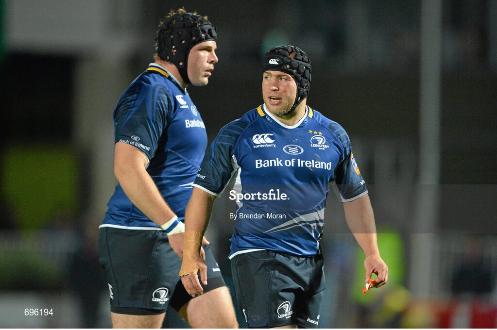 27 October 2012; Richardt Strauss, right, and Mike Ross, Leinster. Celtic League 2012/13, Round 7, Leinster v Cardiff Blues, RDS, Ballsbridge, Dublin. Picture credit: Brendan Moran / SPORTSFILE