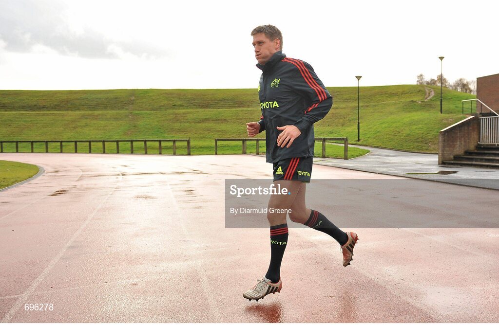 31 October 2012; Munster's Ronan O'Gara makes his way out for squad training ahead of their side's Celtic League 2012/13, Round 8, match against Cardiff Blues on Friday. Munster Rugby Squad Training, University of Limerick, Limerick. Picture credit: Diarmuid Greene / SPORTSFILE