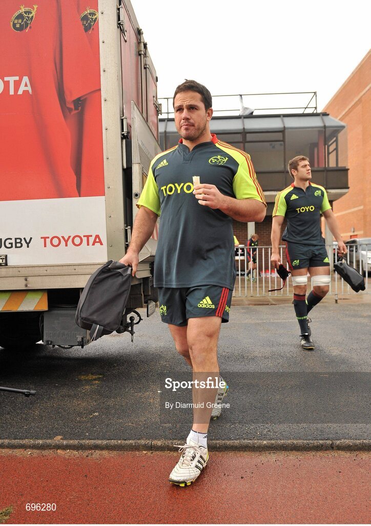 31 October 2012; Munster's Wian du Preez makes his way out for squad training ahead of their side's Celtic League 2012/13, Round 8, match against Cardiff Blues on Friday. Munster Rugby Squad Training, University of Limerick, Limerick. Picture credit: Diarmuid Greene / SPORTSFILE