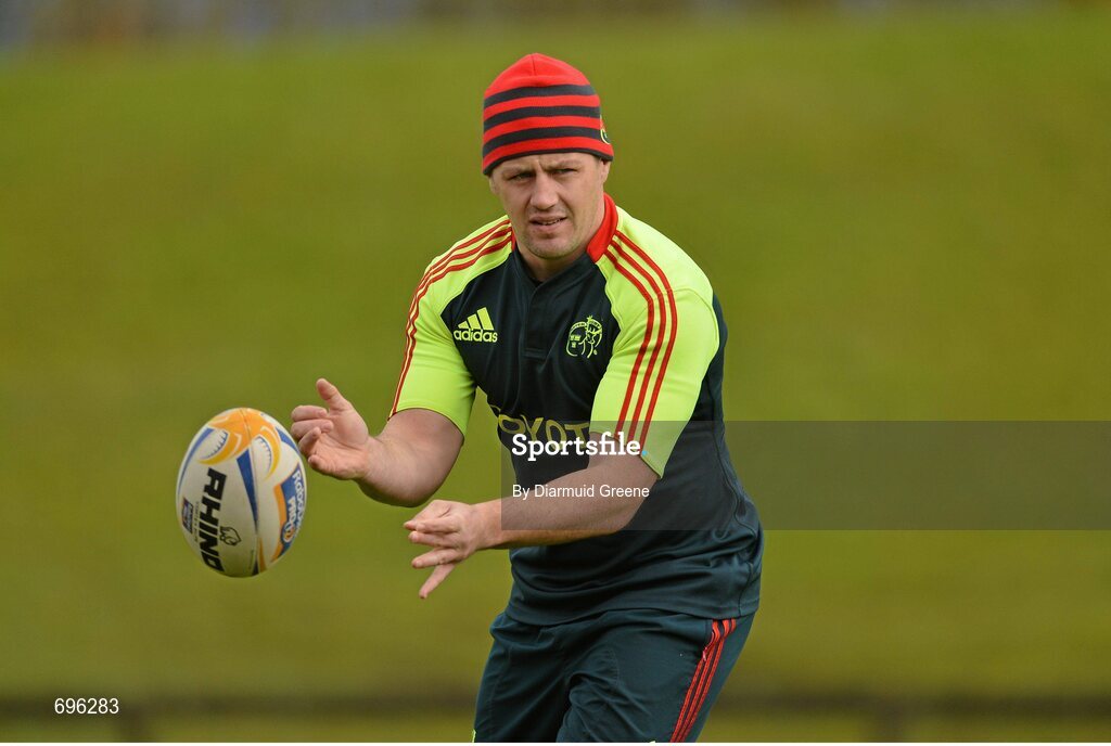 31 October 2012; Munster's James Coughlan in action during squad training ahead of their side's Celtic League 2012/13, Round 8, match against Cardiff Blues on Friday. Munster Rugby Squad Training, University of Limerick, Limerick. Picture credit: Diarmuid Greene / SPORTSFILE