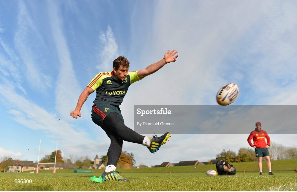 31 October 2012; Munster's Ian Keatley practices his kicking during squad training ahead of their side's Celtic League 2012/13, Round 8, match against Cardiff Blues on Friday. Munster Rugby Squad Training, University of Limerick, Limerick. Picture credit: Diarmuid Greene / SPORTSFILE