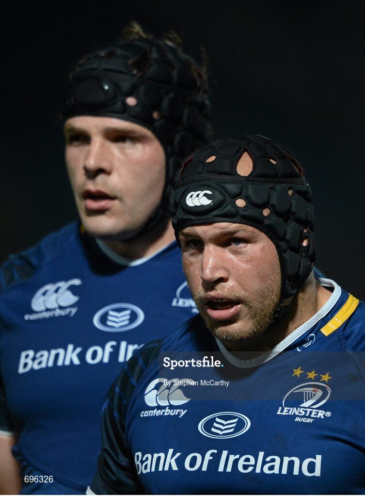 27 October 2012; Leinster's Richardt Strauss, right, and Mike Ross. Celtic League 2012/13, Round 7, Leinster v Cardiff Blues, RDS, Ballsbridge, Dublin. Picture credit: Stephen McCarthy / SPORTSFILE