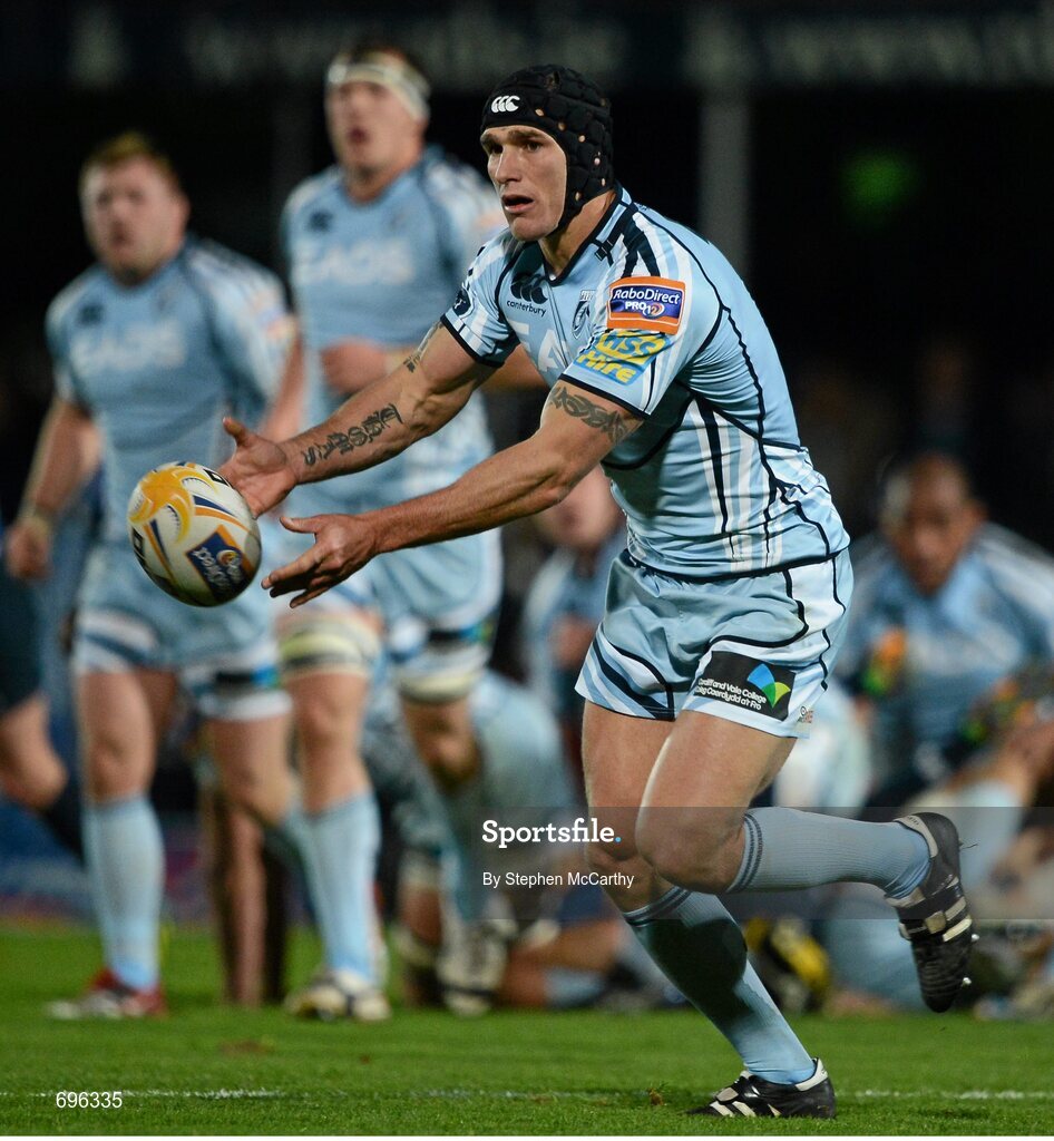 27 October 2012; Tom James, Cardiff Blues. Celtic League 2012/13, Round 7, Leinster v Cardiff Blues, RDS, Ballsbridge, Dublin. Picture credit: Stephen McCarthy / SPORTSFILE