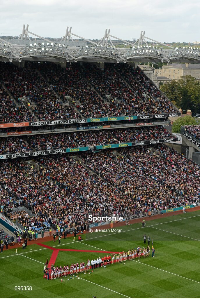 30 September 2012; The Kilkenny and Galway teams meet President of Ireland Michael D HIggins before the game. GAA Hurling All-Ireland Senior Championship Final Replay, Kilkenny v Galway, Croke Park, Dublin. Picture credit: Brendan Moran / SPORTSFILE